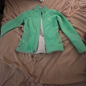 Neon green north face zip up winter coat